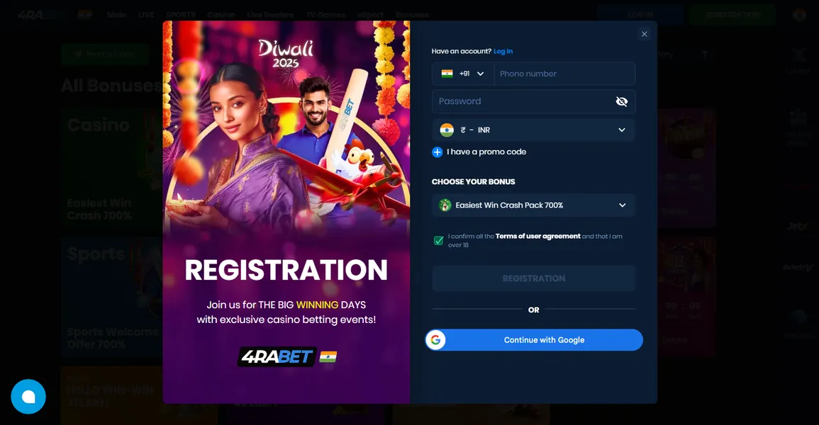 4rabet login and registration process